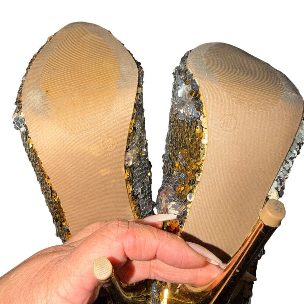 Sequin High Heel Stiletto Ankle Boots In Gold & Silver Size 6.5 - Picture 5 of 5
